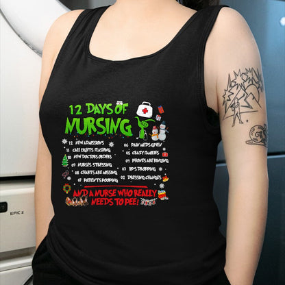 Funny Nurse Shirt, Nurse Unisex T-Shirt/Hoodie/Sweatshirt HLT00 - Nurses Merry Christmas Funny 12 Days of Nursing Xmas Pajamas T-Shirt