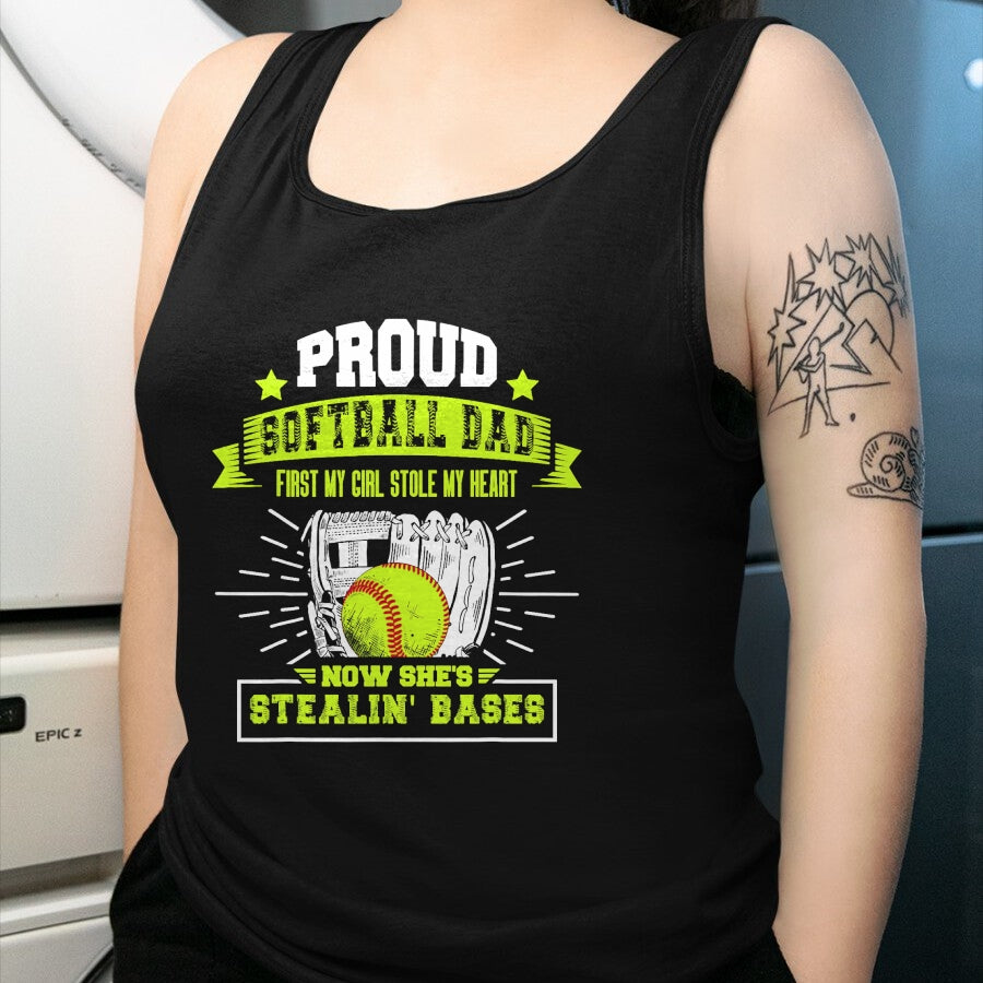 Gift for Dad Shirt, Funny Dad Unisex T-Shirt/Hoodie/Sweatshirt HLT00 – Mens Proud Softball Dad with Daughter Softball Father T-Shirt