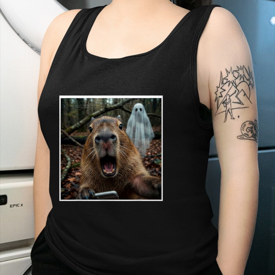 Cute Capybara Shirt, Funny Capybara Unisex T-Shirt/Hoodie/Sweatshirt HLT00 - Funny Capybara Ghost Selfie Photo Capy Meme Tee Kawaii T-Shirt