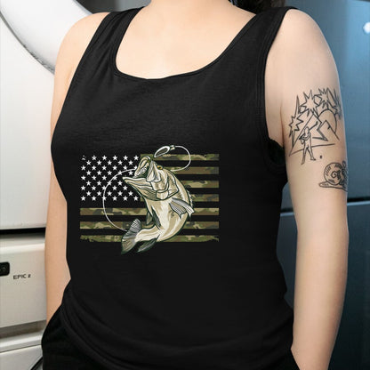 Funny Fishing Shirt, Gift For Fishing Lover Unisex T-Shirt/Hoodie/Sweatshirt HLT00 - Fishing Camouflage US American Flag Bass Fish Fisherman Camo T-Shirt
