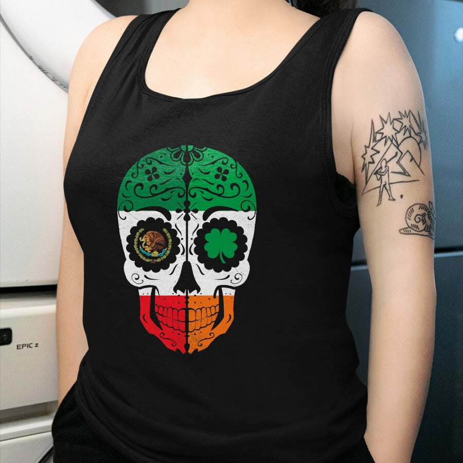 Patrick Day Shirts for Family, Funny Patrick Day shirts, st patrick's day Unisex T-Shirt/Hoodie/Sweatshirt HLT00 - Mexican Irish Sugar Skull St Patrick Day Mexico Ireland Flag T-Shirt