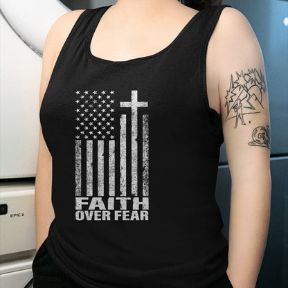 Christian Tee, Christian Faith Unisex T-Shirt/Hoodie/Sweatshirt HLT00 - Faith Over Fear Cool Christian Flag Cross for Men Women Kids Short Sleeve T-Shirt