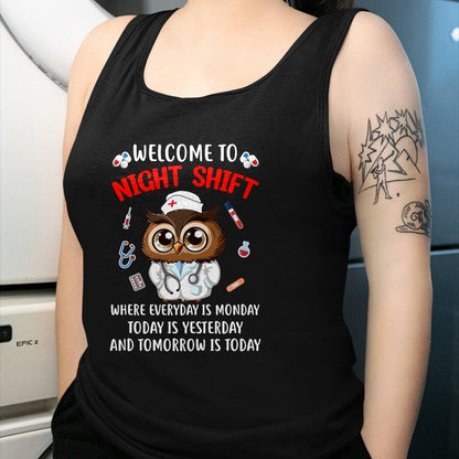 Funny Nurse Shirt, Nurse Unisex T-Shirt/Hoodie/Sweatshirt HLT00 - Owl Night Shift Funny Nurse Nursing Rn Lpn Cna For Men Women T-Shirt