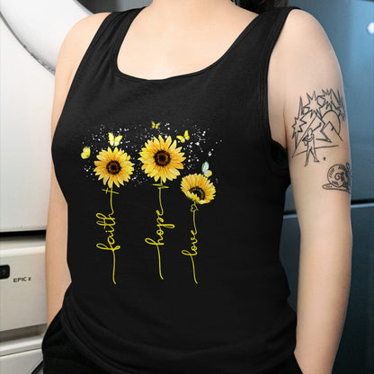 Christian Tee, Christian Faith Unisex T-Shirt/Hoodie/Sweatshirt HLT00 - Christian for Women Sunflower Faith Hope Love T-Shirt