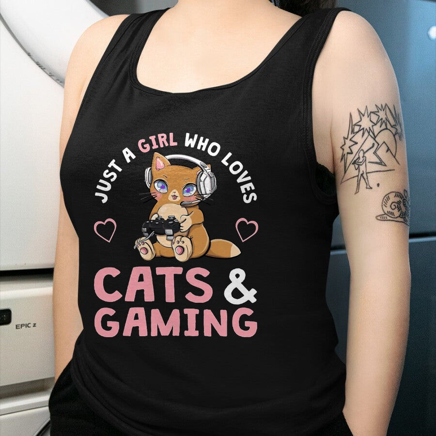 Cat Love Shirt, Funny Cat Lover Gift UnisexT-Shirt/Hoodie/Sweatshirt HLT00 - Just A Girl Who Loves Cats and Gaming Cute Gamer Cat T-Shirt, Men, Black, 3X-Large