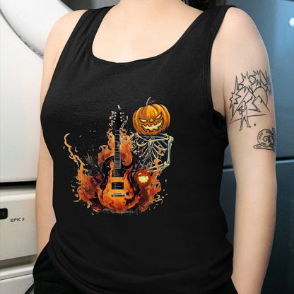 Guitar Lover Shirt, Funny Guitar UnisexT-Shirt/Hoodie/Sweatshirt HLT00 - Funny Halloween Skeleton Rocker with Guitar Rock_n Roll Band T-Shirt, Men, Black, Large
