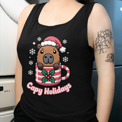 Cute Capybara Shirt, Funny Capybara UnisexT-Shirt/Hoodie/Sweatshirt HLT00 - Capy Holidays Cute Capybara Christmas Santa Hat Long Sleeve T-Shirt