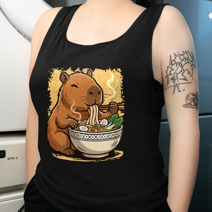 Cute Capybara Shirt, Funny Capybara Unisex T-Shirt/Hoodie/Sweatshirt HLT00 - Capybara Eating Ramen Noodles T-Shirt