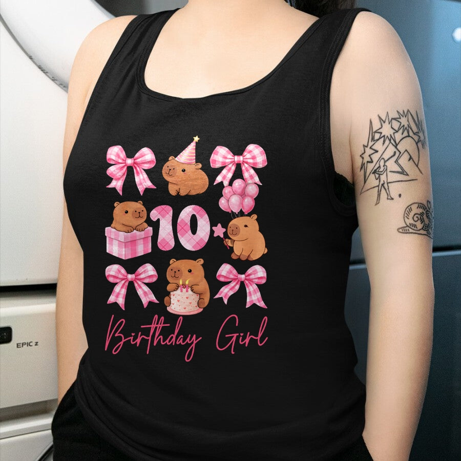 Cute Capybara Shirt, Funny Capybara Unisex T-Shirt/Hoodie/Sweatshirt HLT00 - Coquette 10th Birthday Girl Cute Capybara Bow 10 Year Old T-Shirt