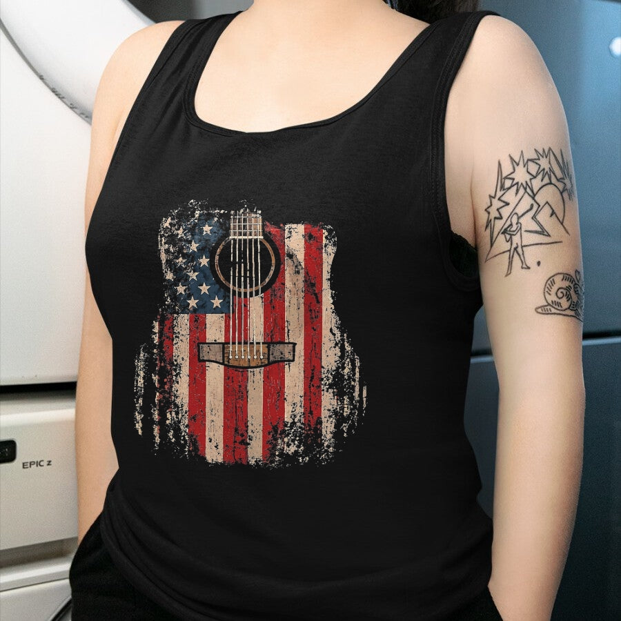 Guitar Lover Shirt, Funny Guitar UnisexT-Shirt/Hoodie/Sweatshirt HLT00 - Vintage USA American Flag Guitar Player Musician Guitarist T-Shirt, Men, Black, 3X-Large