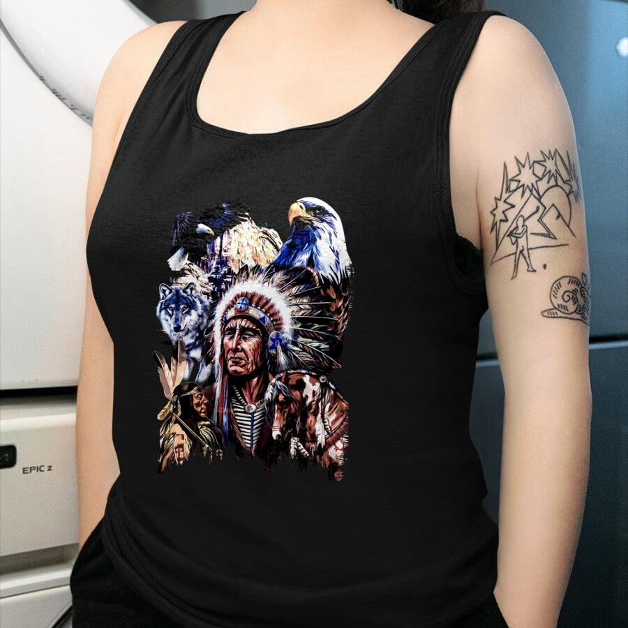 Native American T-Shirts, Vintage Native American Unisex T-Shirt/Hoodie/Sweatshirt HLT00 - American Indigenous Art Native Indian Chief Headdress