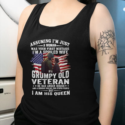 Best Wife Shirt, Wife and Husband Unisex T-Shirt/Hoodie/Sweatshirt HLT00 - Gift for wife T shirt, spoiled wife   Womens I'm A Spoiled Wife Of A Grumpy Old Veteran (On Back) V-