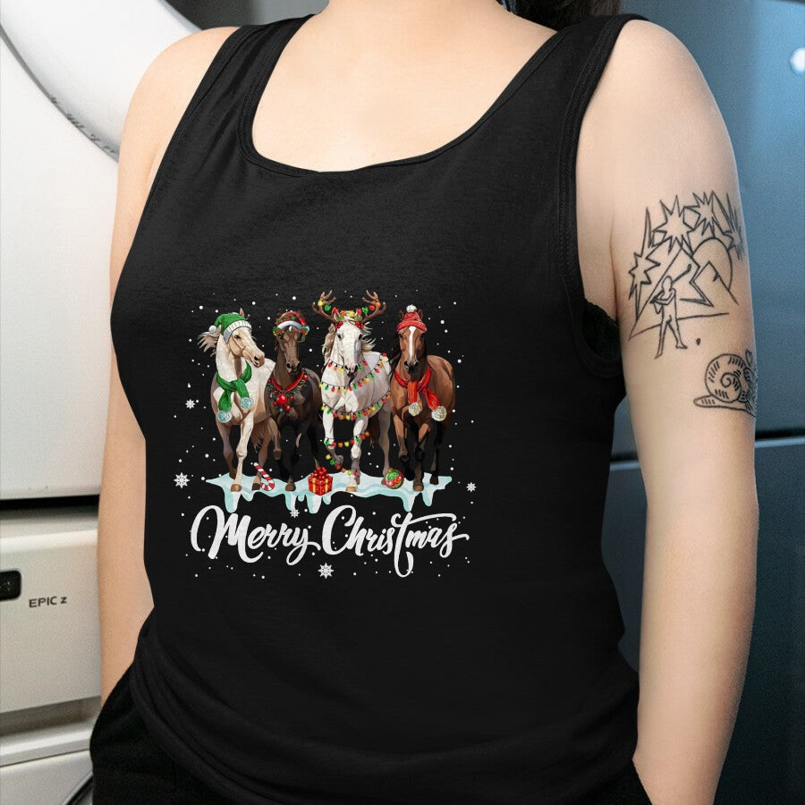 Best Horse Lover Shirt , Funny Horse UnisexT-Shirt/Hoodie/Sweatshirt HLT00 - Merry Christmas Horse Lover Santa Hat Xmas Holiday Snow Long Sleeve T-Shirt