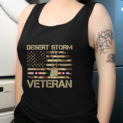 Proud Veteran Shirt, Funny Veteran UnisexT-Shirt/Hoodie/Sweatshirt HLT00 - Patriotic Desert Storm Veteran Distressed Flag US Camouflage T-Shirt