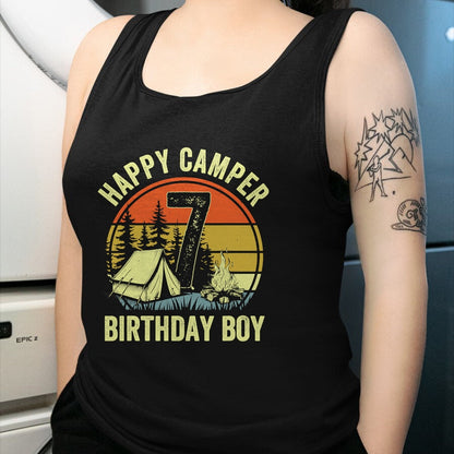 Funny Camping Shirt, Gift For Camping Lover Unisex T-Shirt/Hoodie/Sweatshirt HLT00 - Happy Camper 7 Funny Camping Campfire 7th Birthday Boy T-Shirt