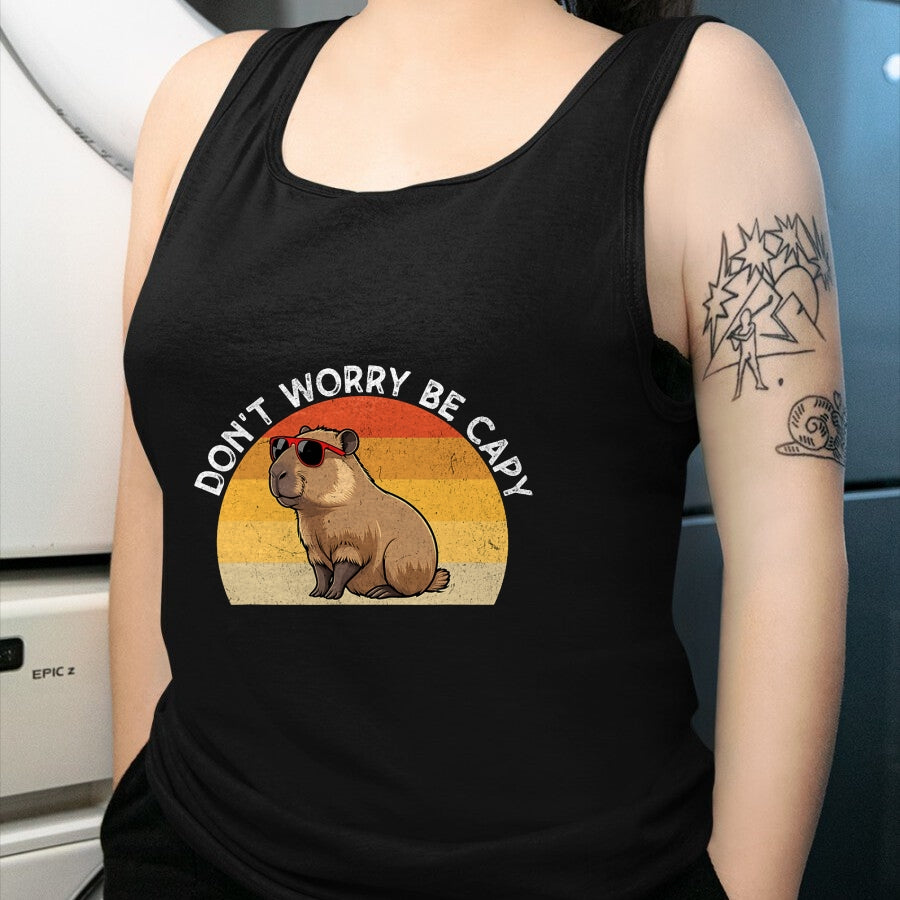 Cute Capybara Shirt, Funny Capybara Unisex T-Shirt/Hoodie/Sweatshirt HLT00 - Don_t Worry Be Capy Retro Capybara T-Shirt