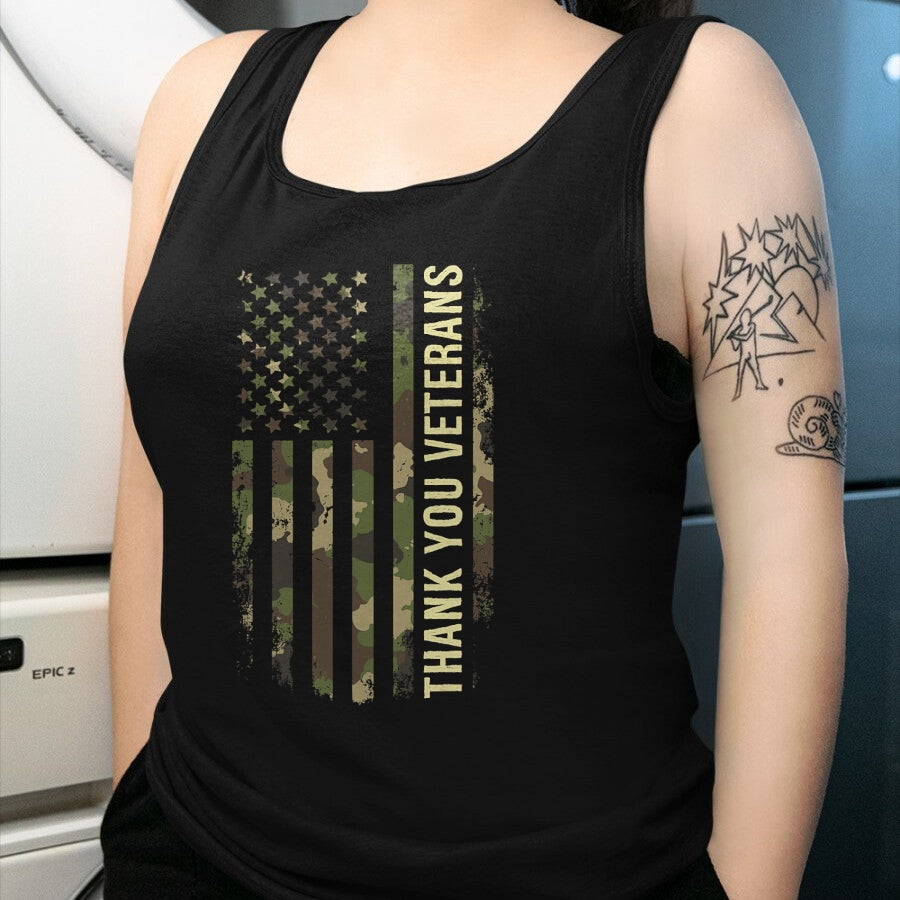 Proud Veteran Shirt, Funny Veteran UnisexT-Shirt/Hoodie/Sweatshirt HLT00 - Thank You Veterans Camouflage American Flag T-Shirt