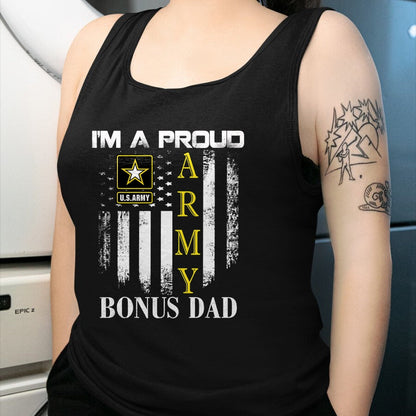 Gift for Dad Shirt, Funny Dad Unisex T-Shirt/Hoodie/Sweatshirt HLT00 – Vintage I_m A Proud Army Bonus Dad With American Flag Gift T-Shirt