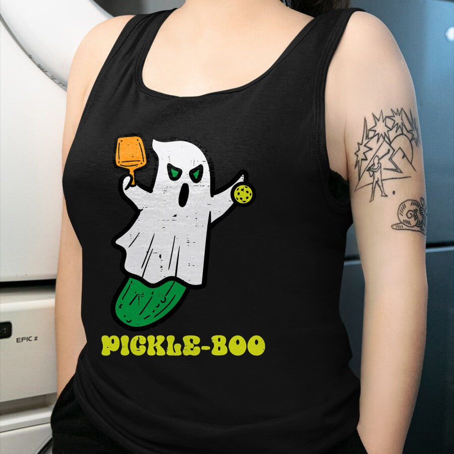 Funny Pickleball Shirt, Pickleball Lover Unisex T-Shirt/Hoodie/Sweatshirt HLT00 - Halloween Pickleball Pickle Boo Ghost Costume Men Women Kids T-Shirt