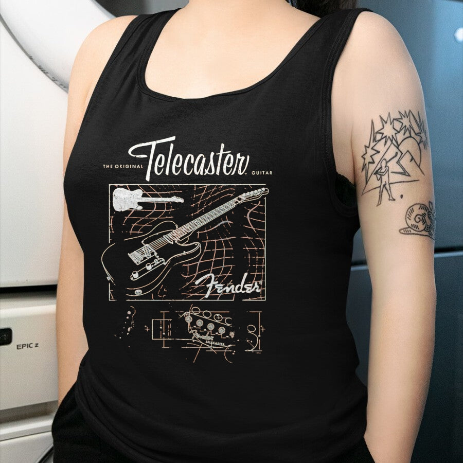 Guitar Lover Shirt, Funny Guitar UnisexT-Shirt/Hoodie/Sweatshirt HLT00 - Fender The Original Telecaster Guitar Schematic Poster T-Shirt, Men, Black, 3X-Large