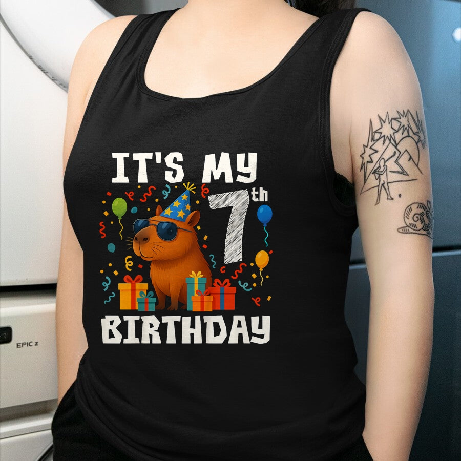 Cute Capybara Shirt, Funny Capybara Unisex T-Shirt/Hoodie/Sweatshirt HLT00 - Its My 7th Birthday 7 Years Old Capybara Gifts Boys T-Shirt