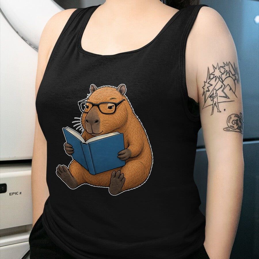 Cute Capybara Shirt, Funny Capybara UnisexT-Shirt/Hoodie/Sweatshirt HLT00 - Capybara Bookworm Reading Book Funny Graphic T-Shirt