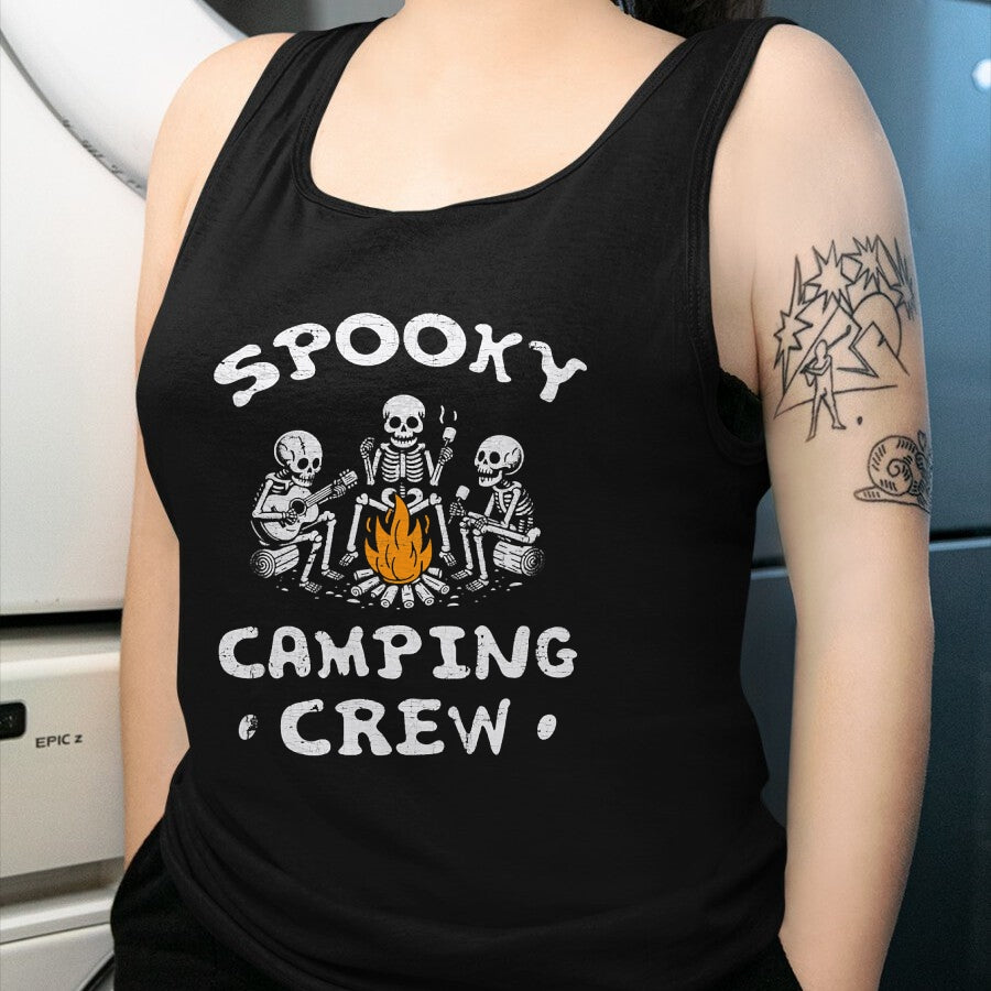 Funny Camping Shirt, Gift For Camping Lover Unisex T-Shirt/Hoodie/Sweatshirt HLT00 - Spooky Camping Crew Halloween Camping Skeleton Campsite T-Shirt