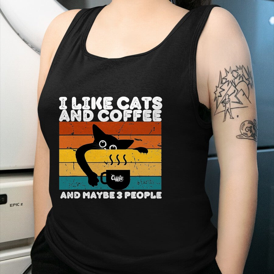 Cat Love Shirt, Funny Cat Lover Gift UnisexT-Shirt/Hoodie/Sweatshirt HLT00 - I Like Cats and Coffee and Maybe 3 People Funny Love Cats T-Shirt, Men, Black, 3X-Large