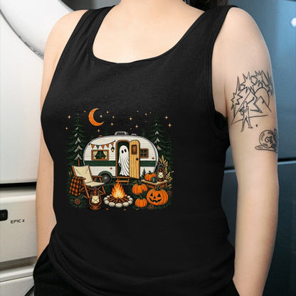 Funny Camping Shirt, Gift For Camping Lover Unisex T-Shirt/Hoodie/Sweatshirt HLT00 - Halloween Ghost Fall RV Camping Autumn Moon Night Funny T-Shirt