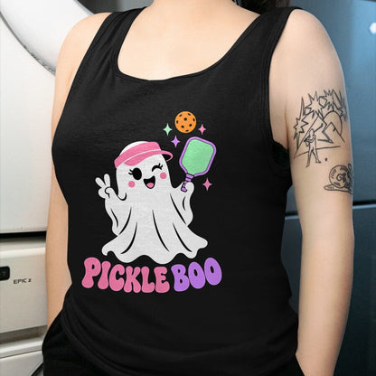 Funny Pickleball Shirt, Pickleball Lover Unisex T-Shirt/Hoodie/Sweatshirt HLT00 - Halloween Pickleball Ghost Girls Women Pickleball Halloween T-Shirt