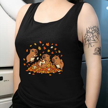 Cute Capybara Shirt, Funny Capybara Unisex T-Shirt/Hoodie/Sweatshirt HLT00 - Cute Capybara Autumn Leaves Fall Season Animal T-Shirt