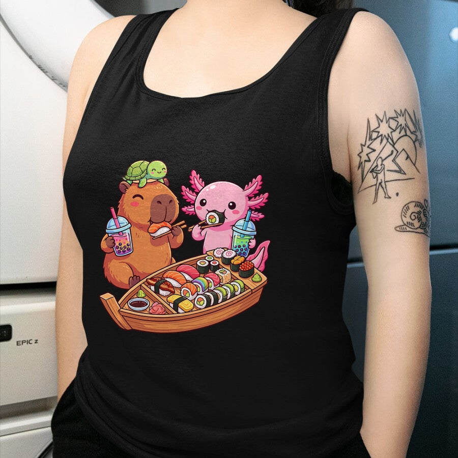 Cute Capybara Shirt, Funny Capybara Unisex T-Shirt/Hoodie/Sweatshirt HLT00 - Kawaii Capybara Axolotl Sushi Nigiri Chopsticks Anime Food T-Shirt