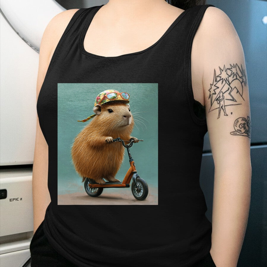 Cute Capybara Shirt, Funny Capybara Unisex T-Shirt/Hoodie/Sweatshirt HLT00 - Capybara Riding Scooter with Glasses Funny Graphic T-Shirt