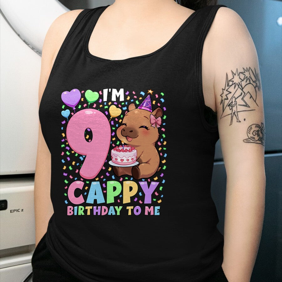 Cute Capybara Shirt, Funny Capybara UnisexT-Shirt/Hoodie/Sweatshirt HLT00 - Capybara Birthday Shirt 9 Kawaii Girl Capybara 9th Birthday T-Shirt