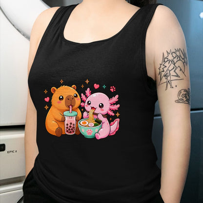 Cute Capybara Shirt, Funny Capybara Unisex T-Shirt/Hoodie/Sweatshirt HLT00 - Cute Capybara Axolotl Boba Ramen Anime Kawaii Foodie Friends T-Shirt