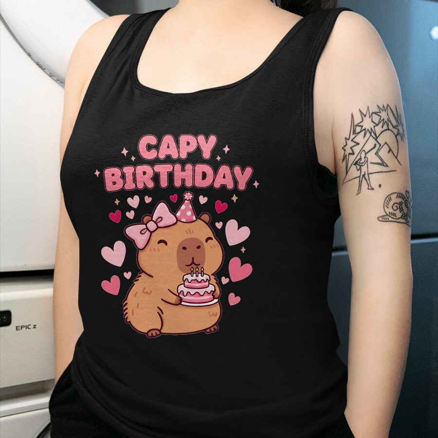 Cute Capybara Shirt, Funny Capybara UnisexT-Shirt/Hoodie/Sweatshirt HLT00 - Capybara Birthday Girl Cute Capybara Animal Lovers Bow Party T-Shirt