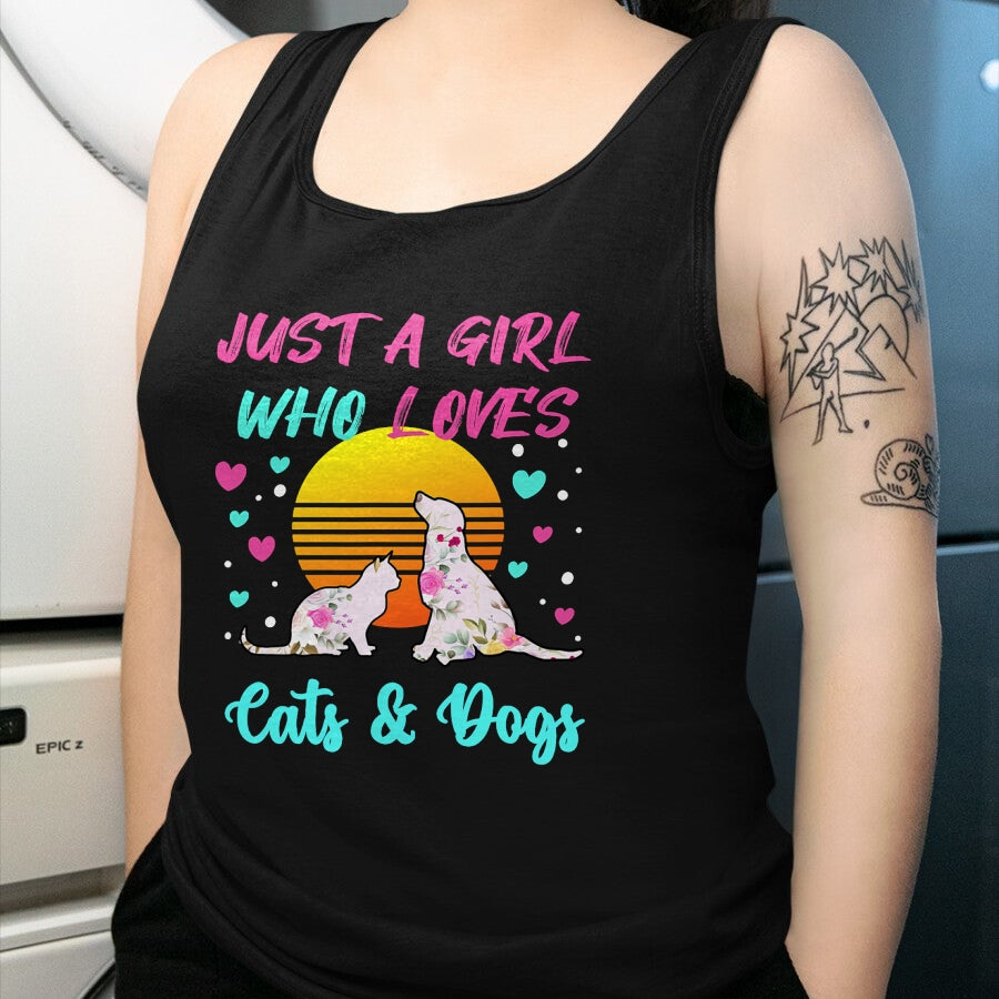 Cat Love Shirt, Funny Cat Lover Gift UnisexT-Shirt/Hoodie/Sweatshirt HLT00 - Just a Girl who Loves Cats and Dogs T-Shirt for Women T-Shirt (2)