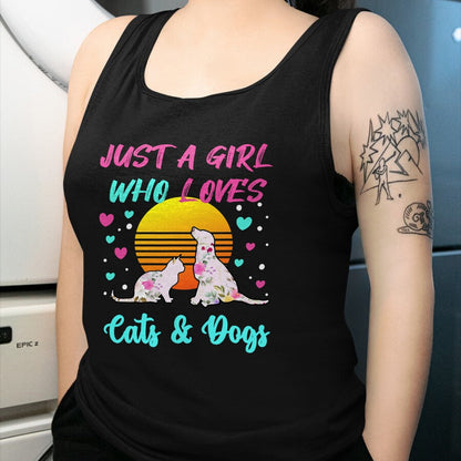 Cat Love Shirt, Funny Cat Lover Gift UnisexT-Shirt/Hoodie/Sweatshirt HLT00 - Just a Girl who Loves Cats and Dogs T-Shirt for Women T-Shirt (2)