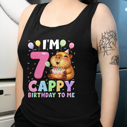 Cute Capybara Shirt, Funny Capybara Unisex T-Shirt/Hoodie/Sweatshirt HLT00 - Kawaii Girl Capybara 7th Birthday to Me Balloons Capy Cake T-Shirt