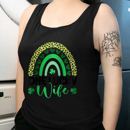 Best Wife Shirt, Wife and Husband Unisex T-Shirt/Hoodie/Sweatshirt HLT00 - Gift for wife T shirt, lucky wife   Womens One Lucky Wife Leopard Rainbow Saint Patrick's Day Raglan