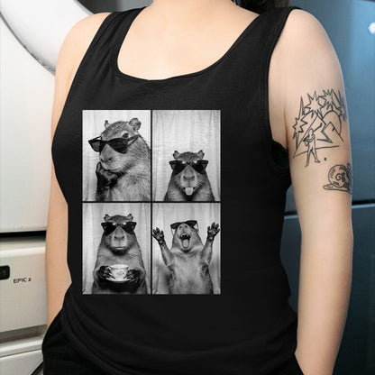 Cute Capybara Shirt, Funny Capybara Unisex T-Shirt/Hoodie/Sweatshirt HLT00 - Funny Capybara Photobooth, Capybara with Sunglasses, Rodent T-Shirt, Women, Black, X-Small