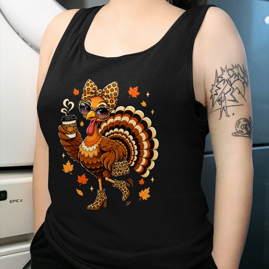 Best Thanksgiving Family Shirt , Funny Thanksgiving UnisexT-Shirt/Hoodie/Sweatshirt HLT00 - Leopard Turkey Drinking Coffee Women Thanksgiving Turkey Day T-Shirt