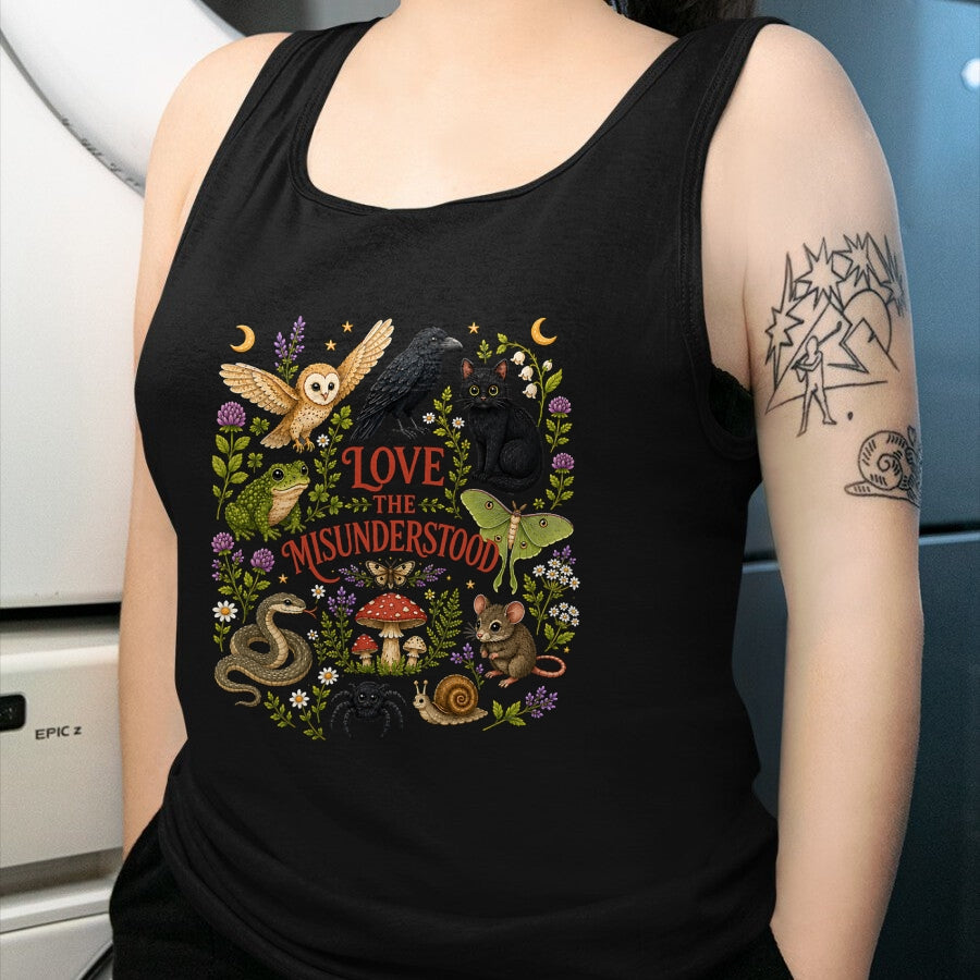 Cat Love Shirt, Funny Cat Lover Gift UnisexT-Shirt/Hoodie/Sweatshirt HLT00 - Love The Misunderstood Bat Raven Cat Snake Spider Moth Frog T-Shirt (3)