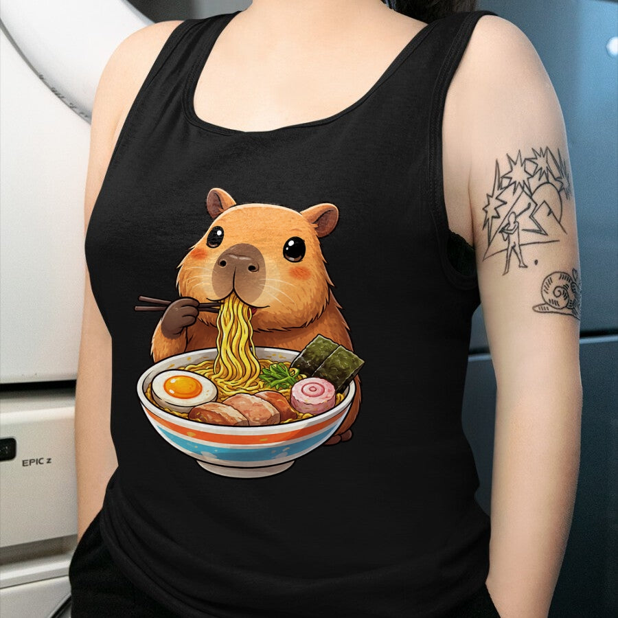 Cute Capybara Shirt, Funny Capybara Unisex T-Shirt/Hoodie/Sweatshirt HLT00 - Capybara Eating Ramen Noodles Japanese Kawaii Graphic T-Shirt