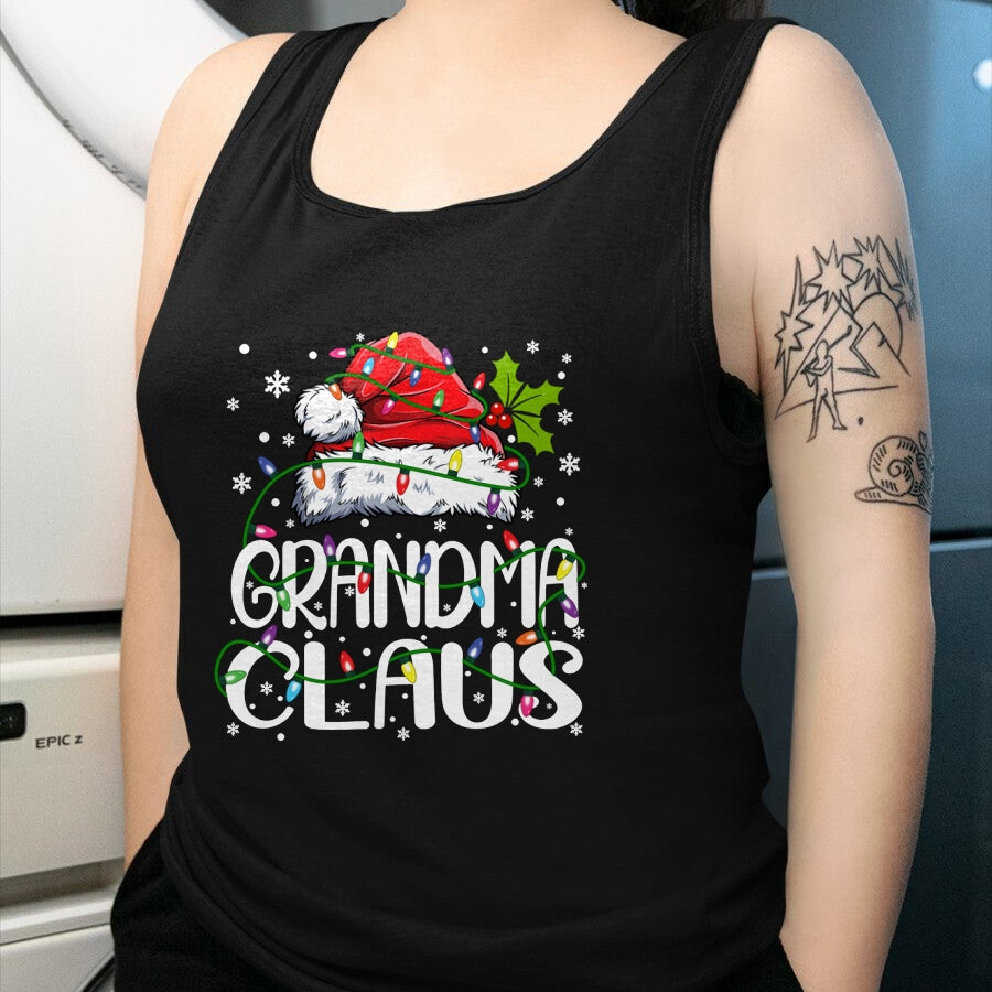 Best Grandma Shirt, Proud Grandma Unisex T-Shirt/Hoodie/Sweatshirt HLT00 - Grandma Claus Christmas Lights Pajama Family Matching Long Sleeve T-Shirt