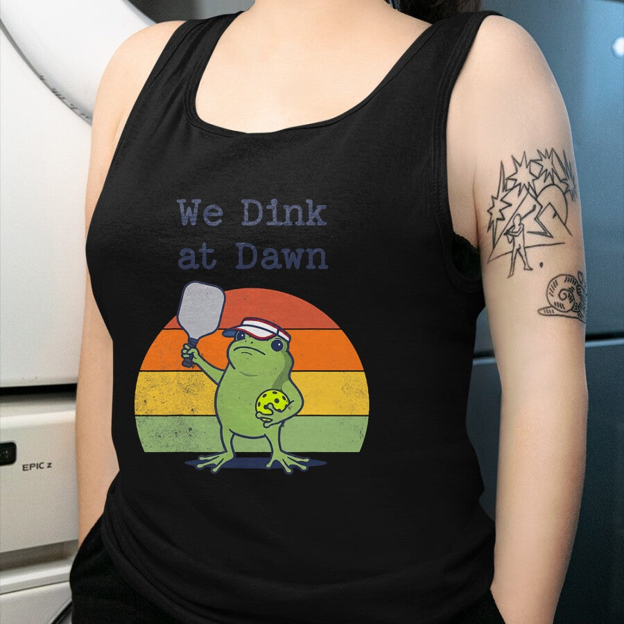 Funny Pickleball Shirt, Pickleball Lover Unisex T-Shirt/Hoodie/Sweatshirt HLT00 - We Dink at Dawn Funny Pickleball Frog Player T-Shirt