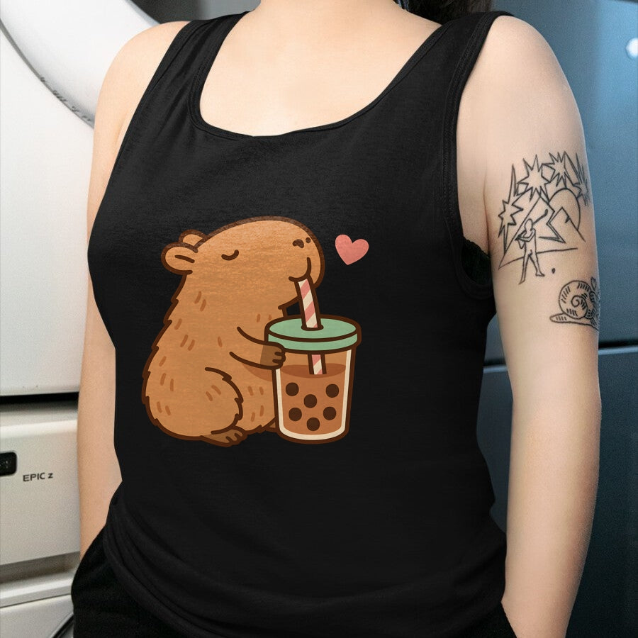 Cute Capybara Shirt, Funny Capybara Unisex T-Shirt/Hoodie/Sweatshirt HLT00 - Cute Capybara Boba Kawaii Bubble Drink Girls Women Long Sleeve T-Shirt