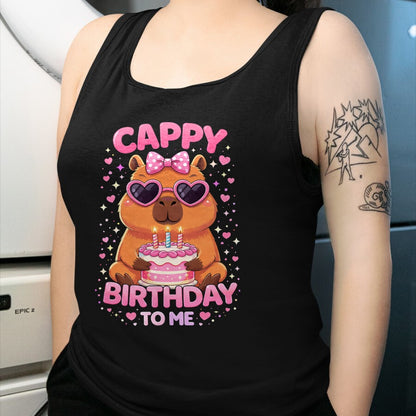 Cute Capybara Shirt, Funny Capybara UnisexT-Shirt/Hoodie/Sweatshirt HLT00 - Cappy Birthday Capybara Birthday to Me Birthday Pink Bow T-Shirt