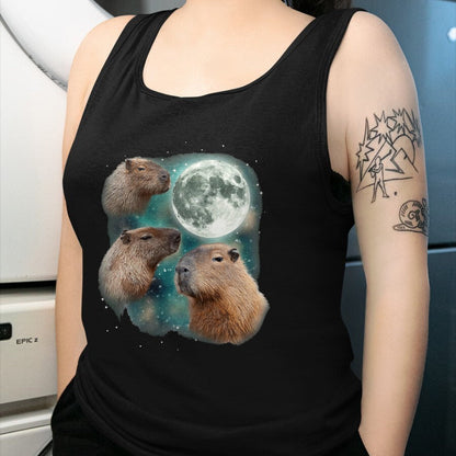 Cute Capybara Shirt, Funny Capybara UnisexT-Shirt/Hoodie/Sweatshirt HLT00 - 3 Capybara Moon Giant Rodents Weird Howling Parody T-Shirt, Men, Black, 3X-Large