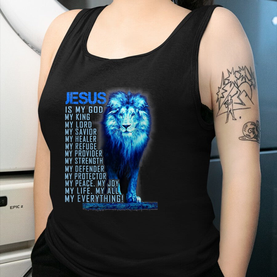 Christian Tee, Christian Faith Unisex T-Shirt/Hoodie/Sweatshirt HLT00 - Lion Christian Jesus Is My God King, Lord, and Savior T-Shirt